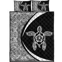Hawaiian Polynesian Turtle Quilt Bed Set - Circle Style White Black - Polynesian Pride