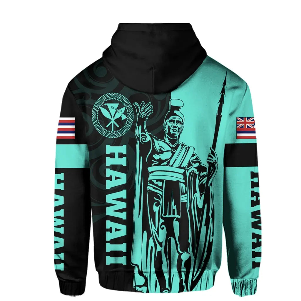 Polynesian Pride Hoodie Hawaii King Polynesian Hoodie Lawla Style Turquoise - Polynesian Pride