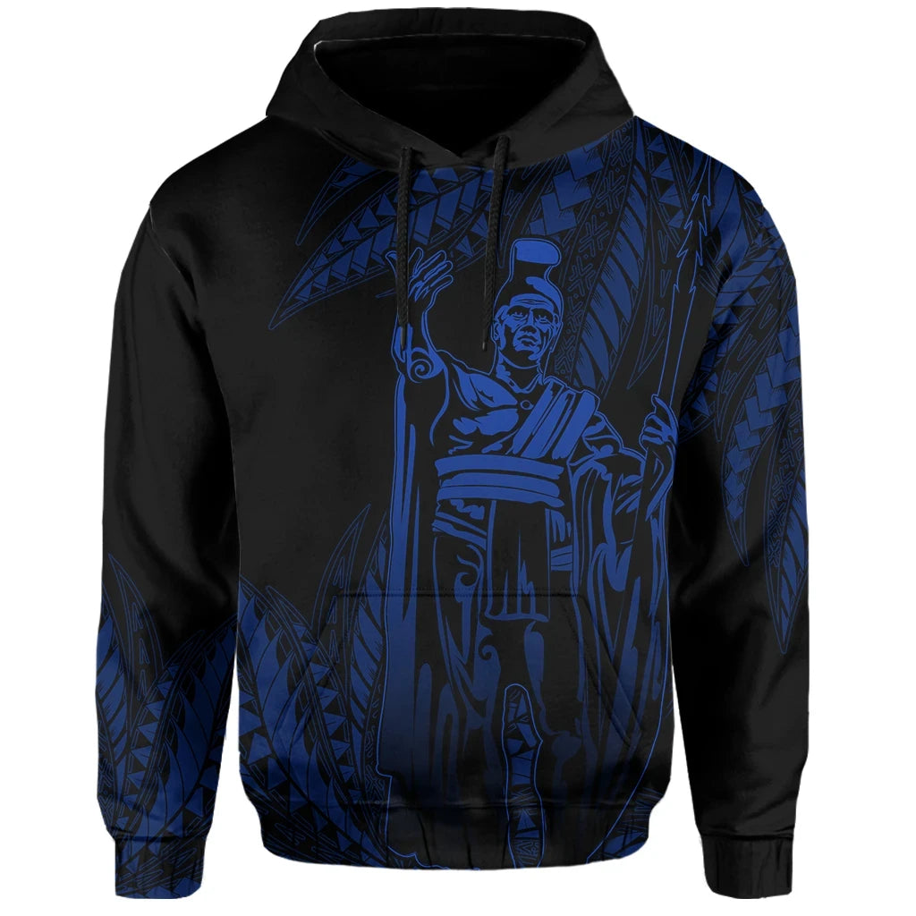 Polynesian Pride Hoodie Hawaii King Polynesian Hoodie Durk Style Blue - Polynesian Pride