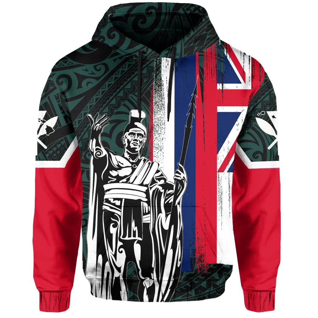 Polynesian Pride Hoodie Hawaii King Flag Polynesian Hoodie Turquoise - Polynesian Pride