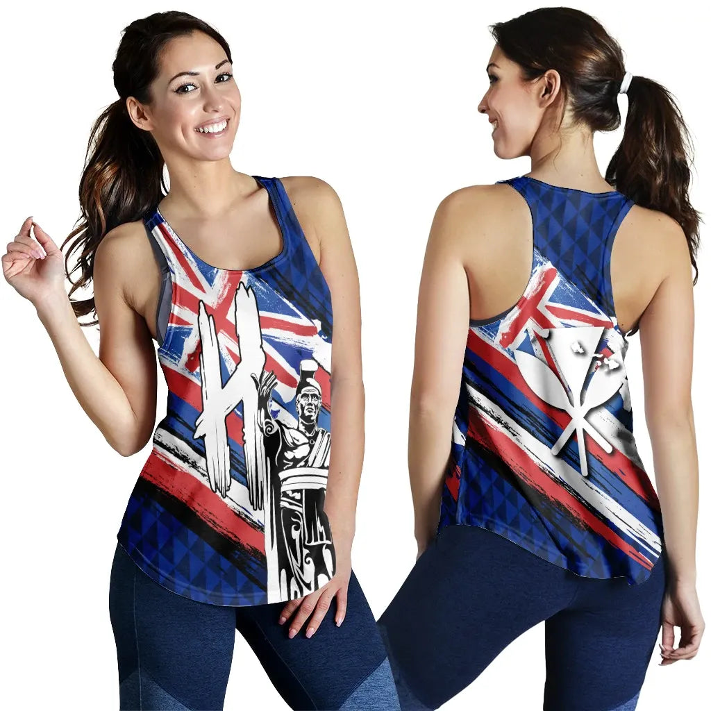 Polynesian Pride Clothing - Hawaii King Flag Kanaka Map Polynesian Women's Racerback Tank - Won Style - Polynesian Pride