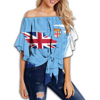 Polynesian Pride (Customize) Fiji Clothing - Fijian Flag Sport Style Off Shoulder Wrap Waist Top Women Blue - Polynesian Pride