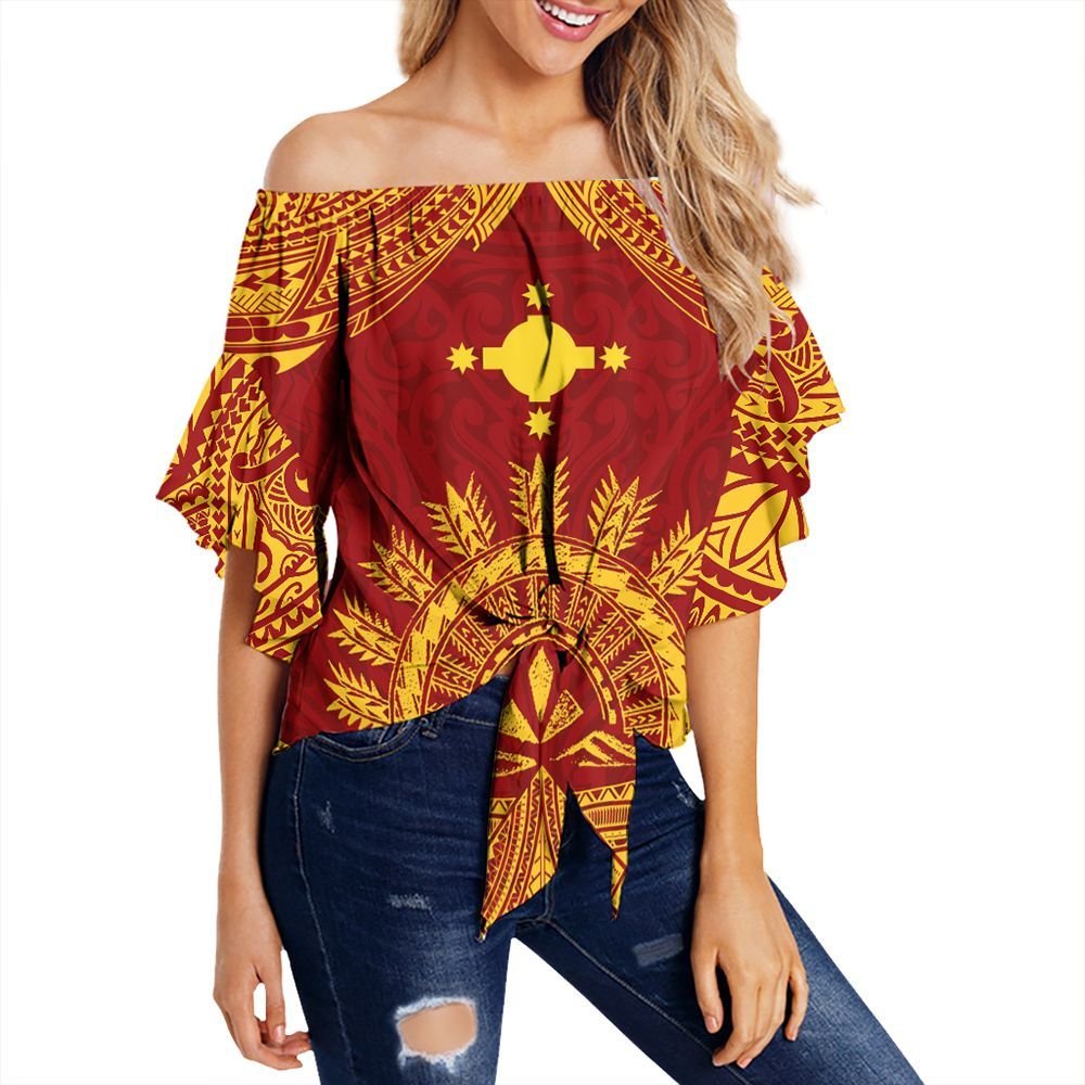 Polynesian Pride Fiji Clothing - Rotuma Off Shoulder Wrap Waist Top Women Red - Polynesian Pride