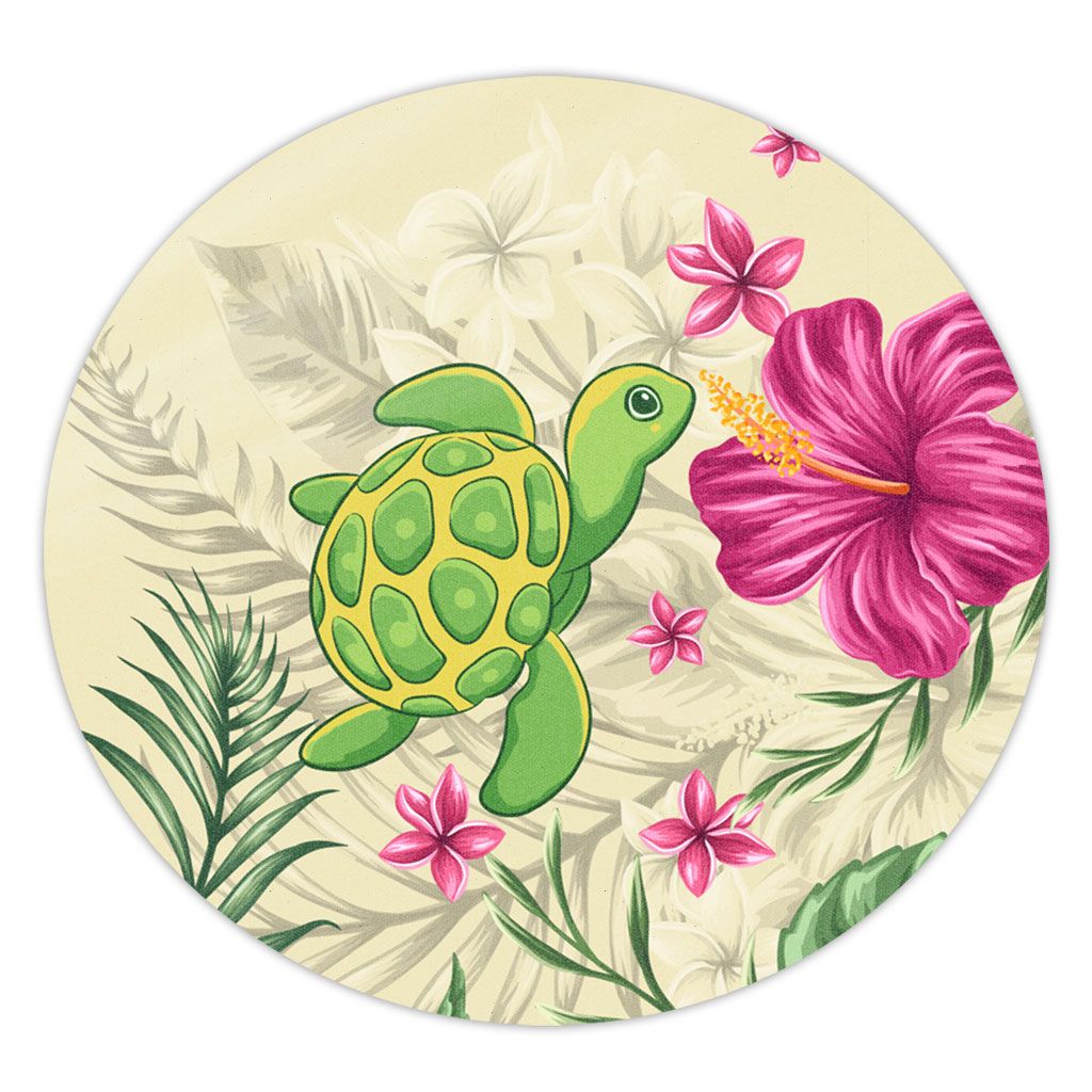 Polynesian Pride Home Set - Cute Turtle Hibiscus Round Carpet - Polynesian Pride