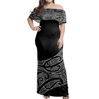 NE Maori Dress - Moko Curve Off Shoulder Long Dress Long Dress Black - Polynesian Pride