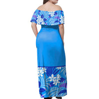 Polynesian Pride Dress - Plumeria Blue Off Shoulder Long Dress - Polynesian Pride