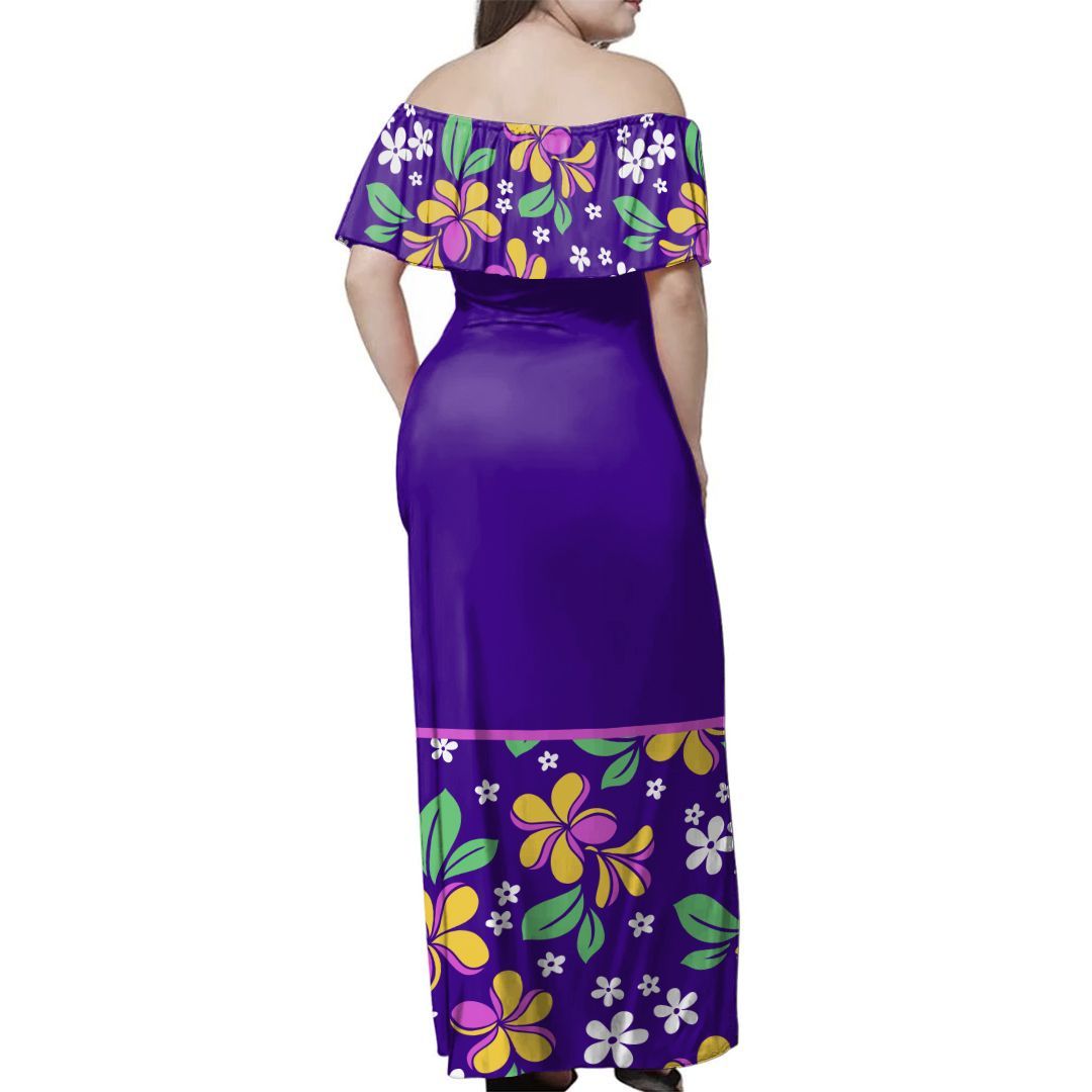 Polynesian Pride Dress - Purple Plumeria Off Shoulder Long Dress - Polynesian Pride