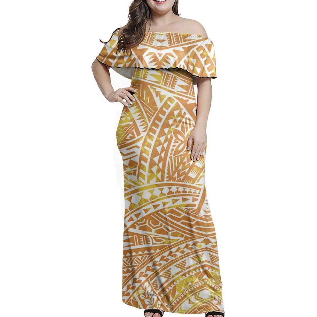 Polynesian Pride Dress - Polynesian Tropical Light Off Shoulder Long Dress Long Dress Yellow - Polynesian Pride