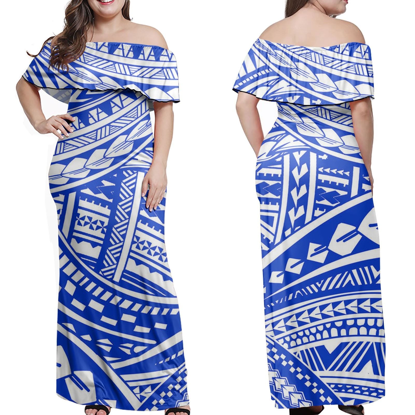 Polynesian Pride Dress - Tribal Polynesian Mix Blue My Style Off Shoulder Long Dress Long Dress Blue - Polynesian Pride