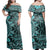 Polynesian Pride Dress - Hibiscus Turtle Pattern Turquoise Off Shoulder Long Dress Long Dress Turquoise - Polynesian Pride