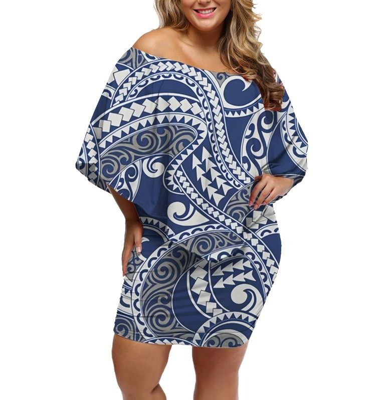 Polynesian Pride Dress - Matrix Polynesian Blue White Off Shoulder Short Dress Women Blue - Polynesian Pride