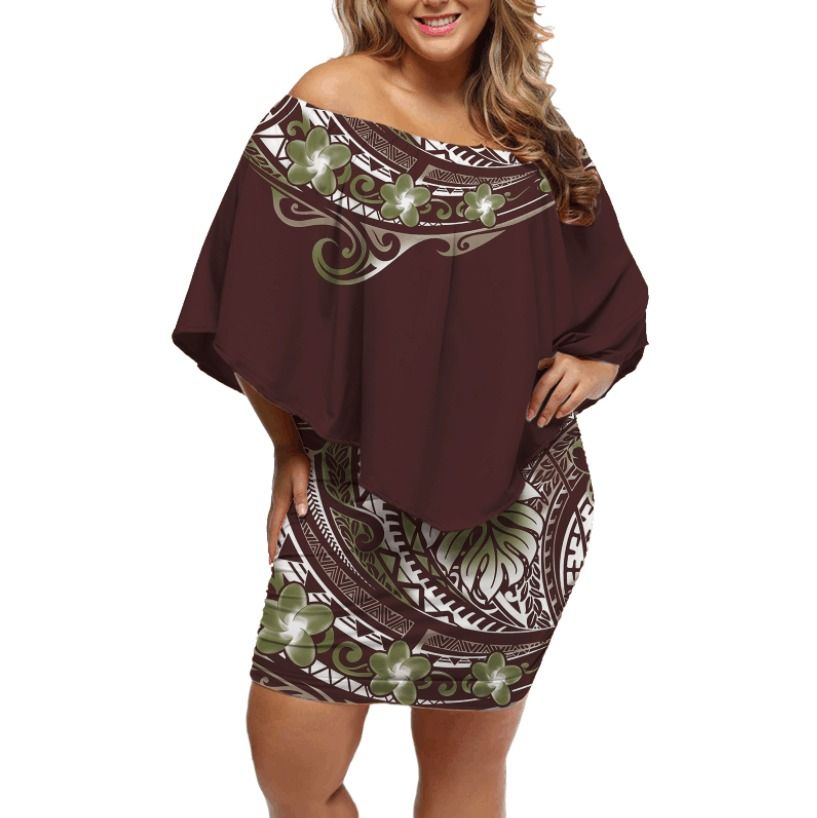 Polynesian Pride Dress - Tribal Polynesian Floral Off Shoulder Short Dress Women Black - Polynesian Pride