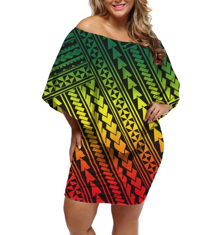 Polynesian Pride Dress - Polynesian Reggae Mix Style Off Shoulder Short Dress Women Reggae - Polynesian Pride