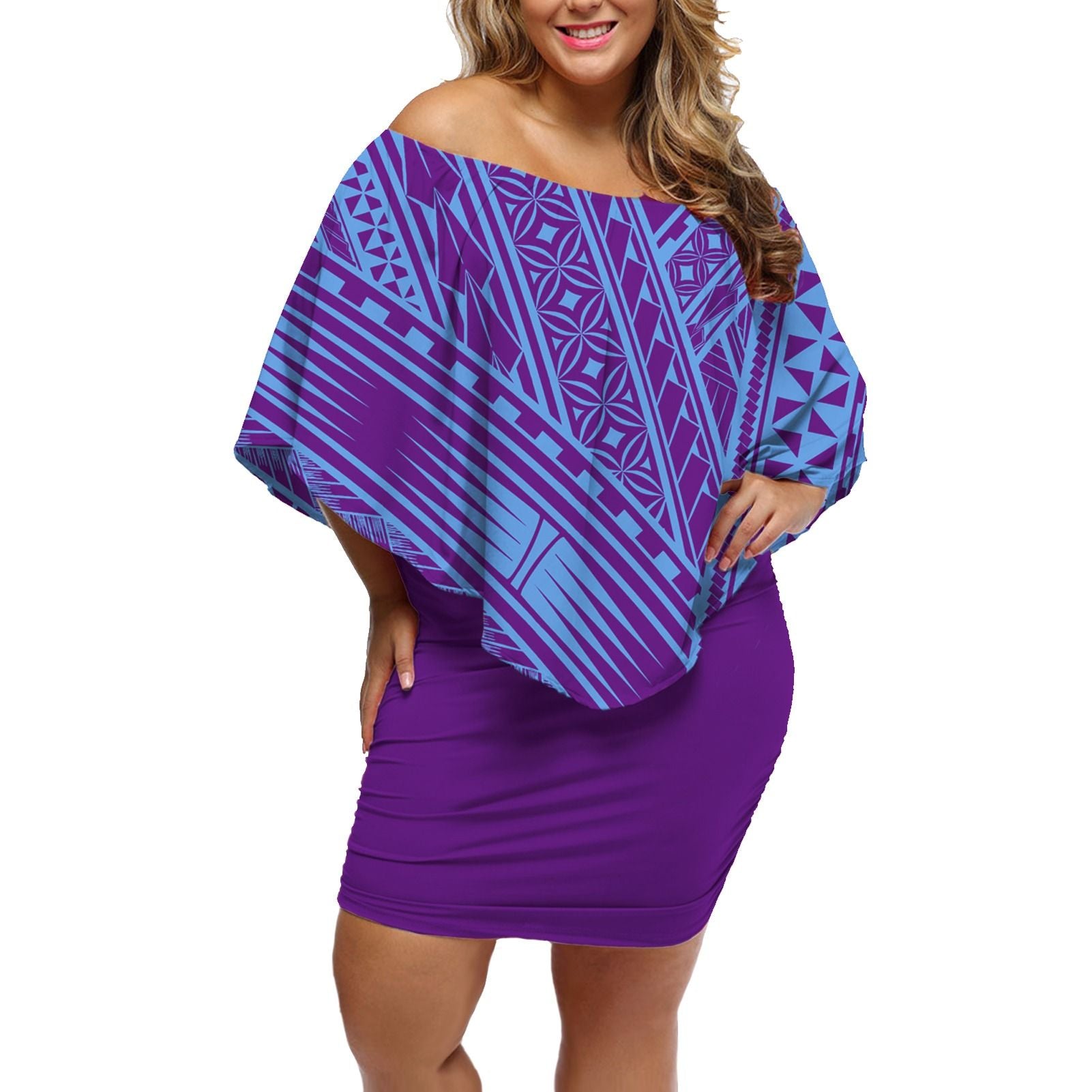 Polynesian Pride Dress - Polynesian Masi Tapa Purple Off Shoulder Short Dress Women Purple - Polynesian Pride