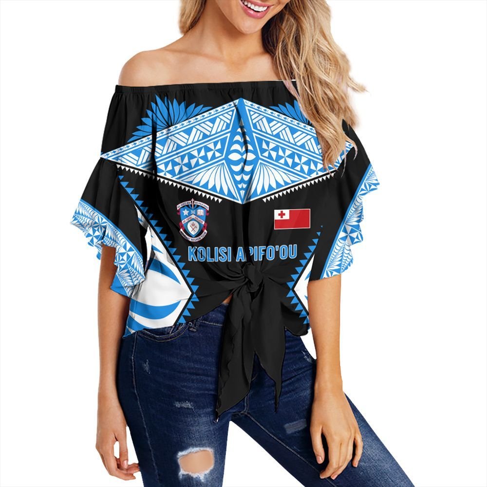 NE Tonga Clothing - Tonga Kolisi Apifo ou Off Shoulder Wrap Waist Top Women Blue - Polynesian Pride