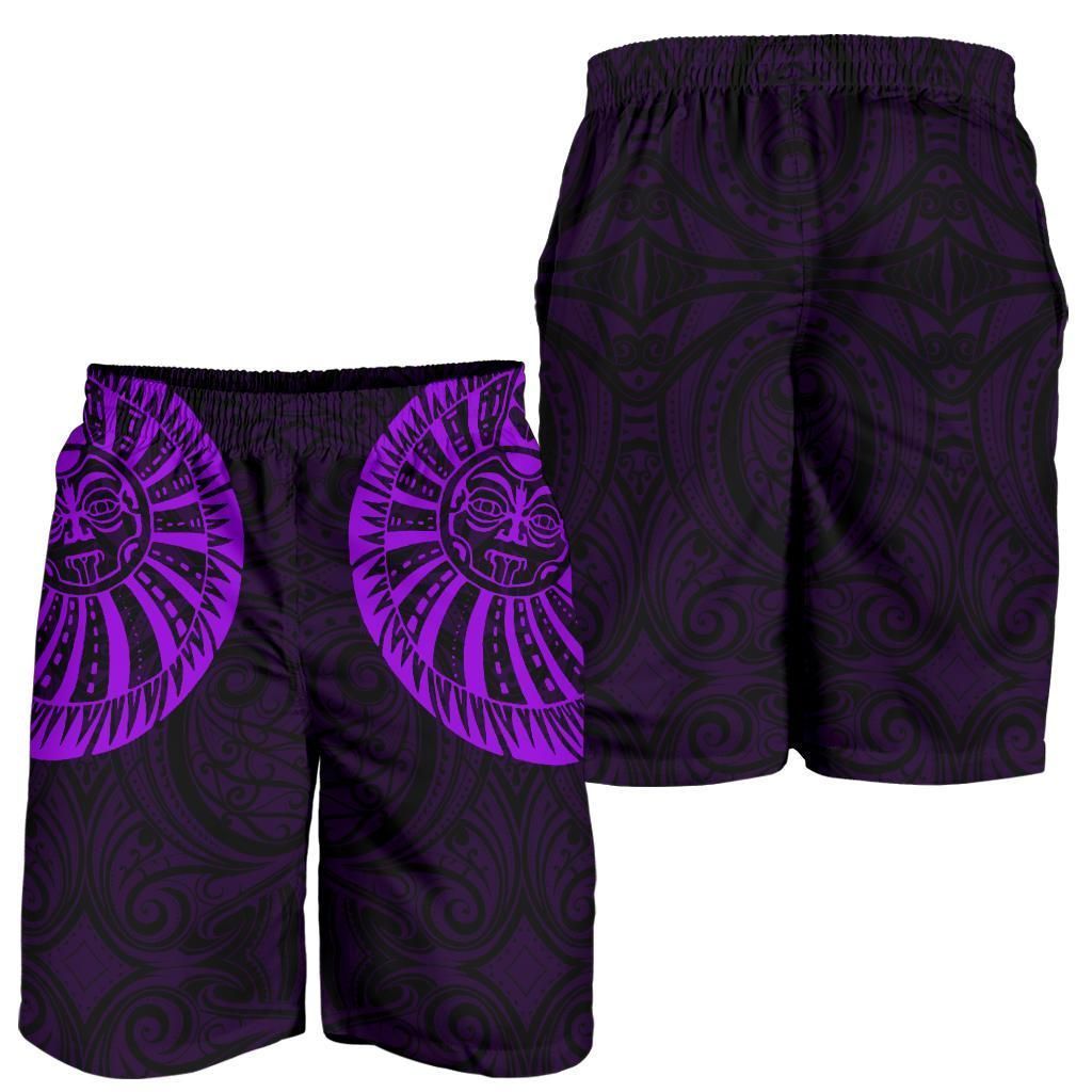 Polynesian Pride Short - New Zealand Maori Shorts, Maori Warrior Tattoo Men Shorts - Purple Male Black - Polynesian Pride