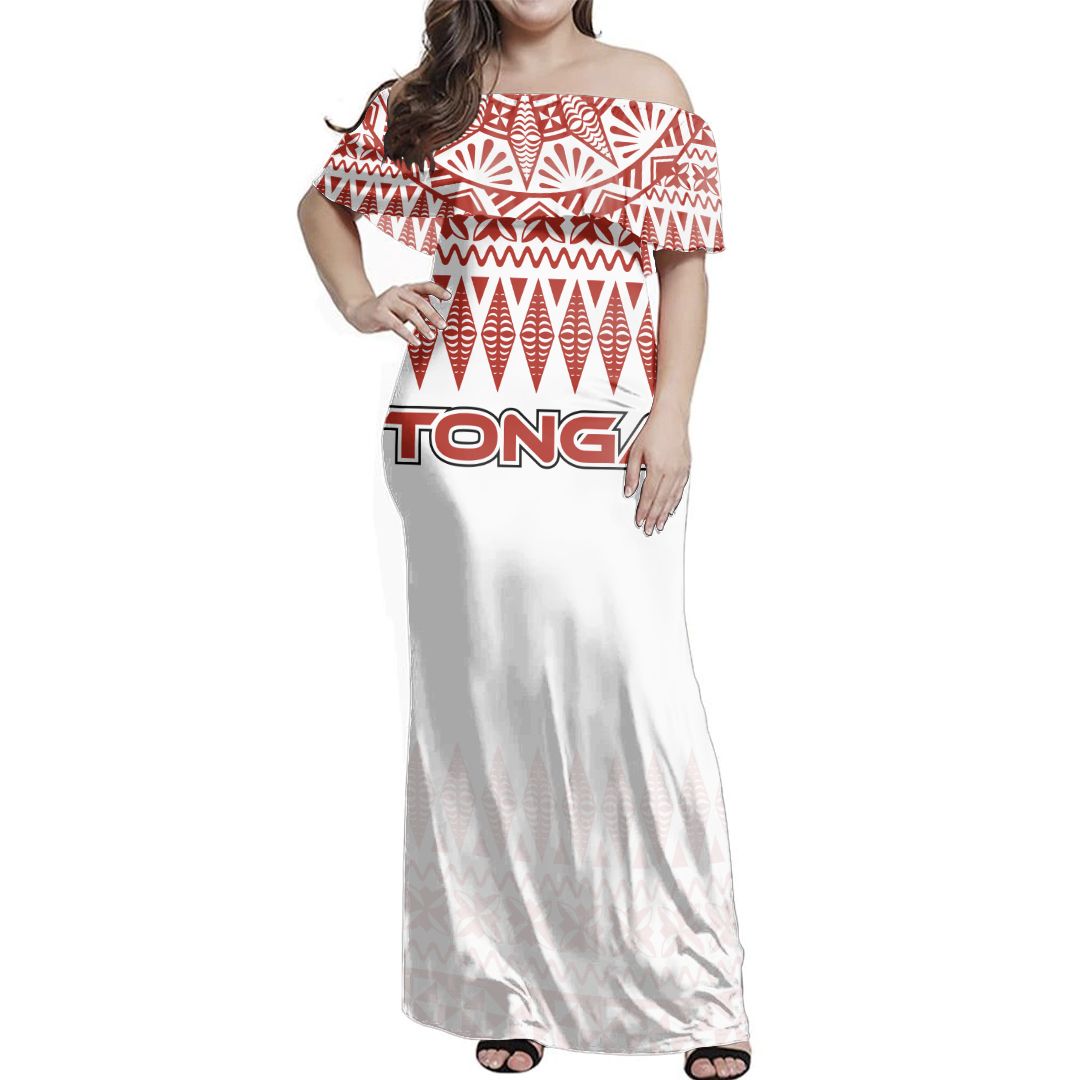 Polynesian Pride Dress - Tonga Ngatu Masi Tapa Off Shoulder Long Dress Long Dress White - Polynesian Pride