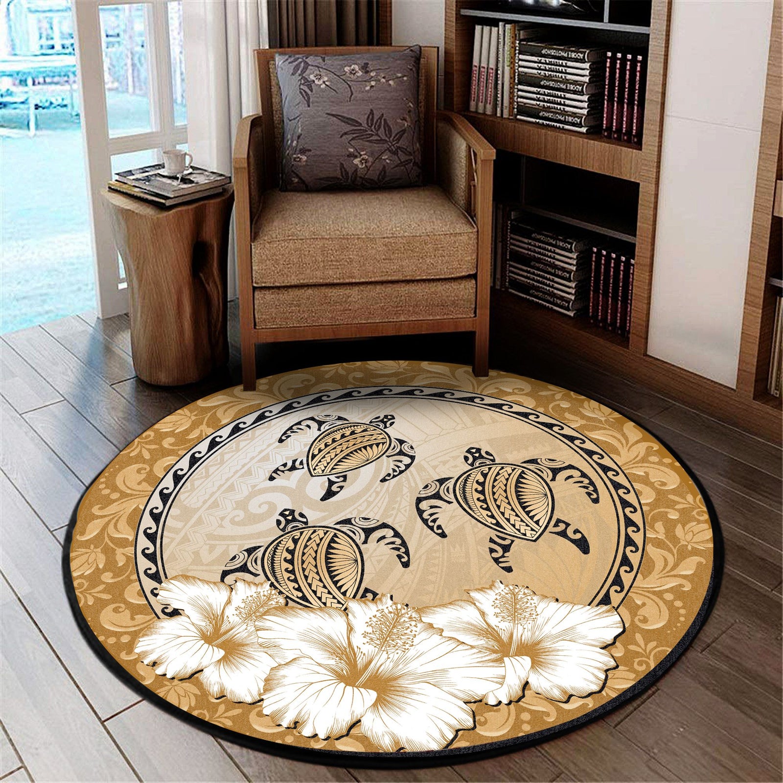 Polynesian Pride Home Set - Polynesian Hibiscus Tribal Round Carpet Round Carpet Yellow - Polynesian Pride