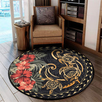 Polynesian Pride Home Set - Polynesian Hibiscus Turtle Round Carpet Round Carpet Black - Polynesian Pride