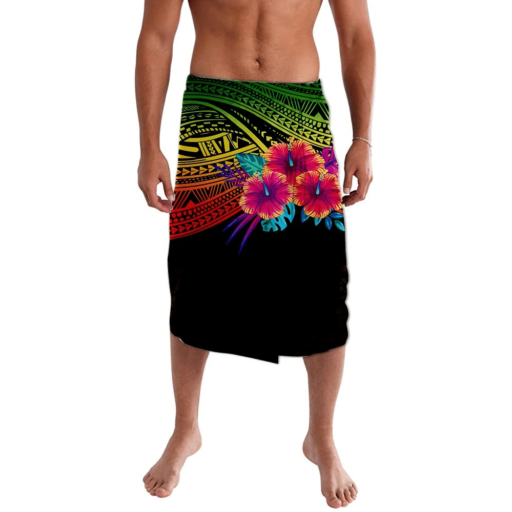 Polynesian Pride Clothing Polynesian Triple Reggae Hibiscus Lavalava Lavalava Black - Polynesian Pride LLC