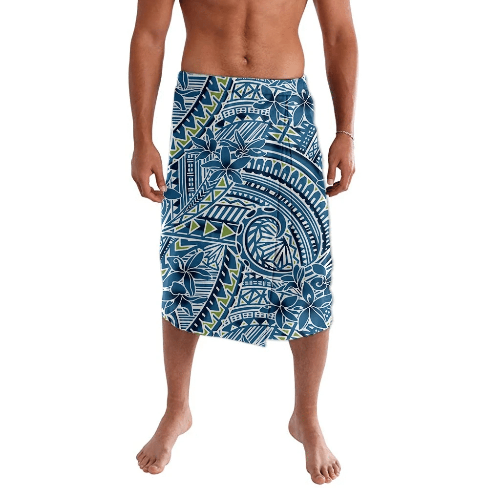 Polynesian Pride Clothing Floral Blue Plumeria Polynesia Lavalava Lavalava Black - Polynesian Pride LLC