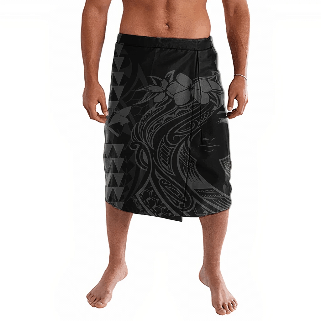 Polynesian Pride Clothing Hawaii Map Kanaka Polynesian Hula Girl Ie Faitaga Grey Lavalava Black - Polynesian Pride LLC