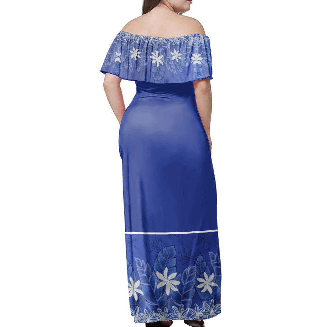 Polynesian Pride Dress - Samoan Periwinkle Leaves Off Shoulder Long Dress Long Dress Blue - Polynesian Pride