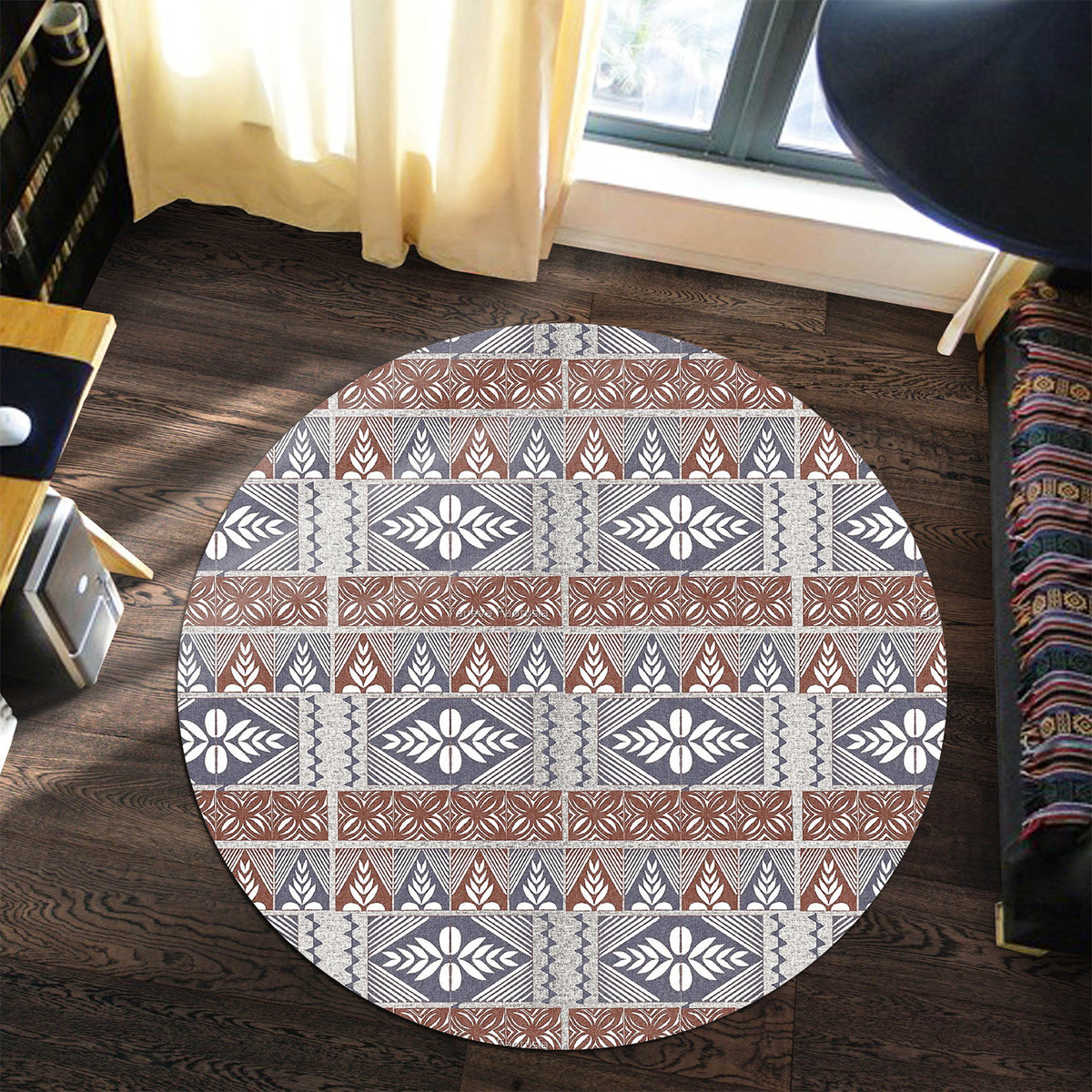 Polynesian Pride Home Set - Tongan Tapa Motifs Round Carpet - Polynesian Pride