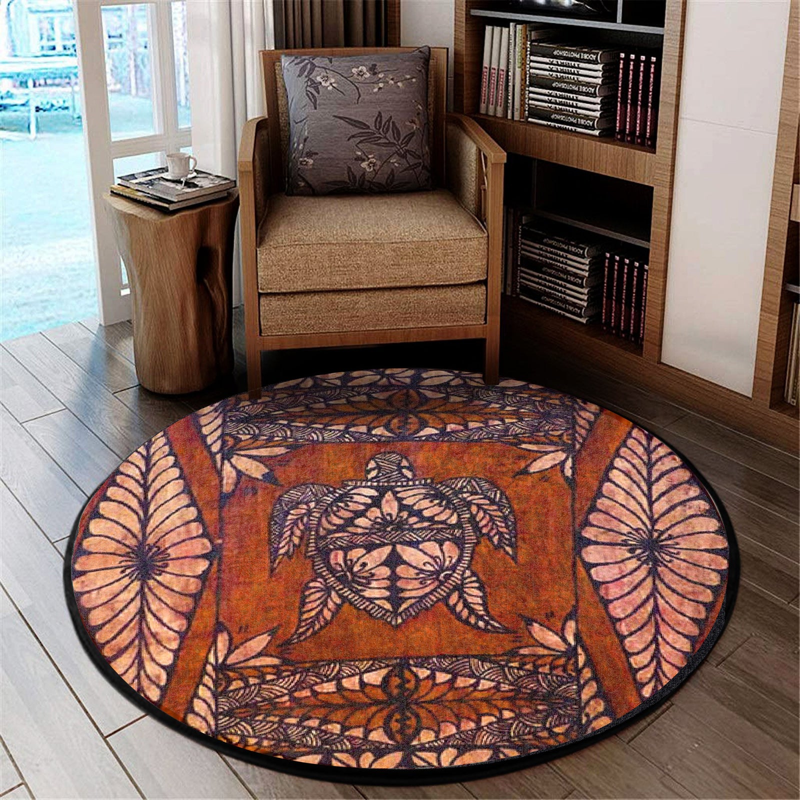 Polynesian Pride Home Set - Tongan Pattern Turtle Round Carpet Round Carpet Brown - Polynesian Pride