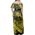 Polynesian Pride Dress - Hawaiian Fish Hook Hibiscus Banzai Surfing Polynesian Yellow Off Shoulder Long Dress - Polynesian Pride