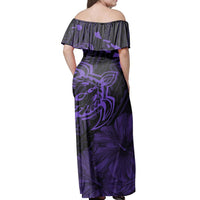 Polynesian Pride Dress - Hawaiian Hibiscus Sea Turtle Swim Polynesian Purple Off Shoulder Long Dress - Polynesian Pride