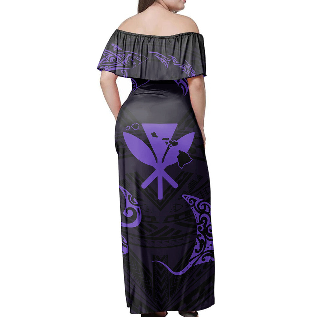 Polynesian Pride Dress - Polynesian Turtle Hammerhead Shark Ray Kanaka Hawaii Circle Purple Off Shoulder Long Dress - Polynesian Pride
