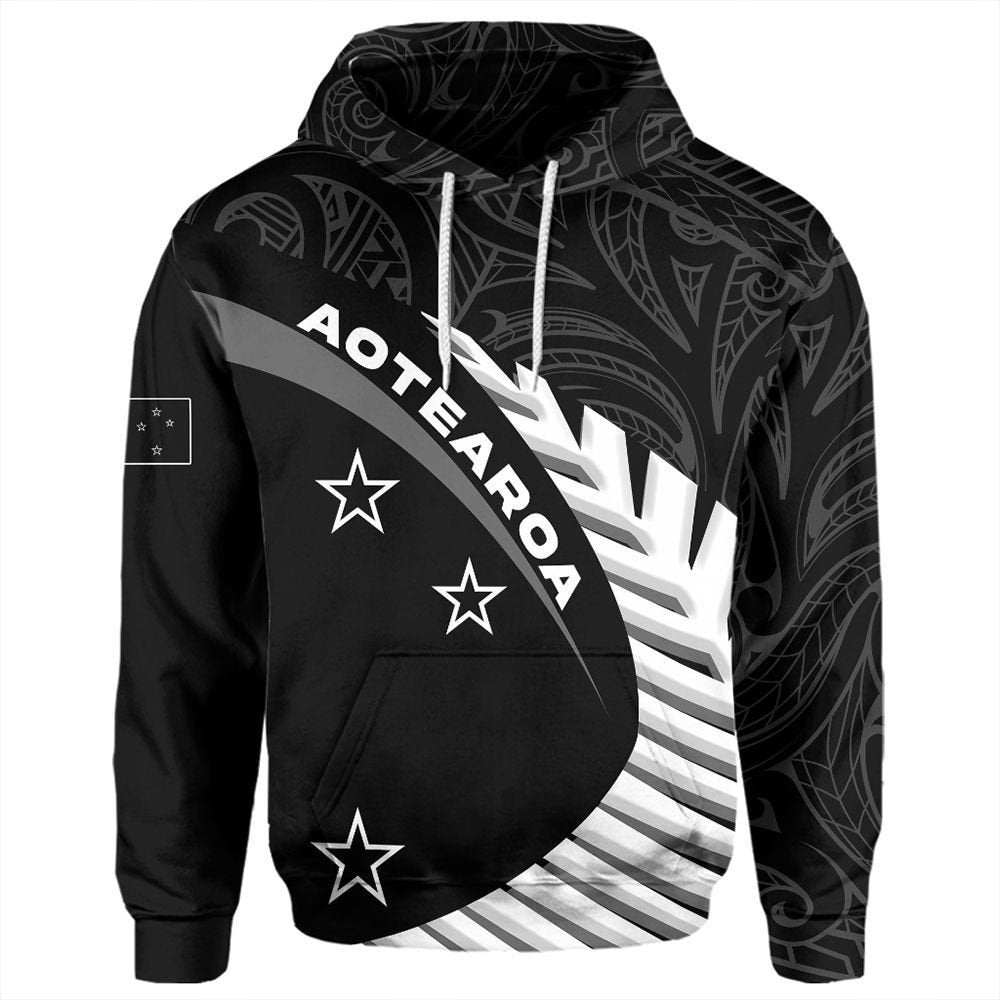 Polynesian Pride Hoodie New Zealand Hoodie Aotearoa Black Rugby Hoodie Unisex Black - Polynesian Pride