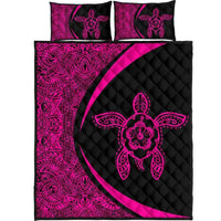 Hawaiian Polynesian Turtle Quilt Bed Set - Circle Style Pink Black - Polynesian Pride