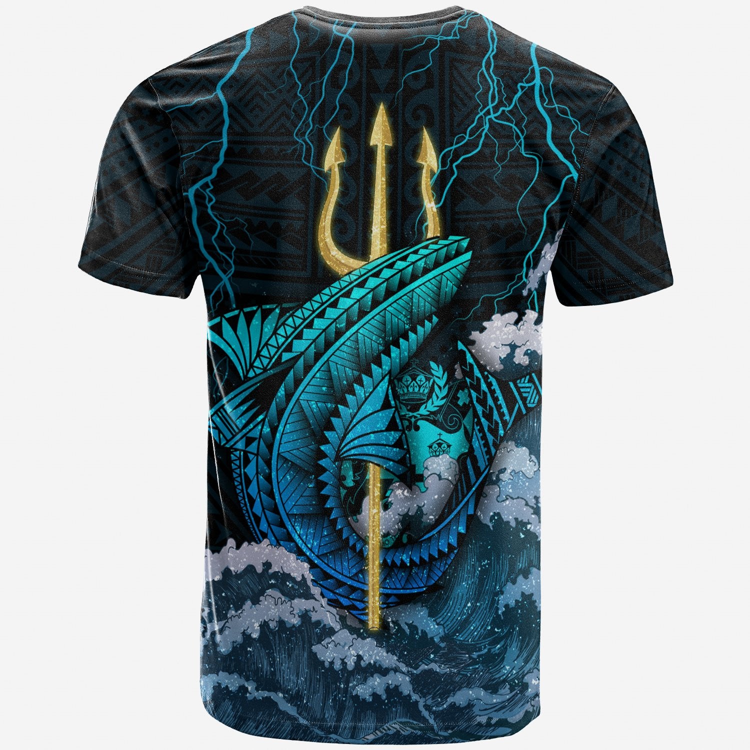 Polynesian Pride Tonga T Shirt Trident Thunder Shark Unisex Blue - Polynesian Pride
