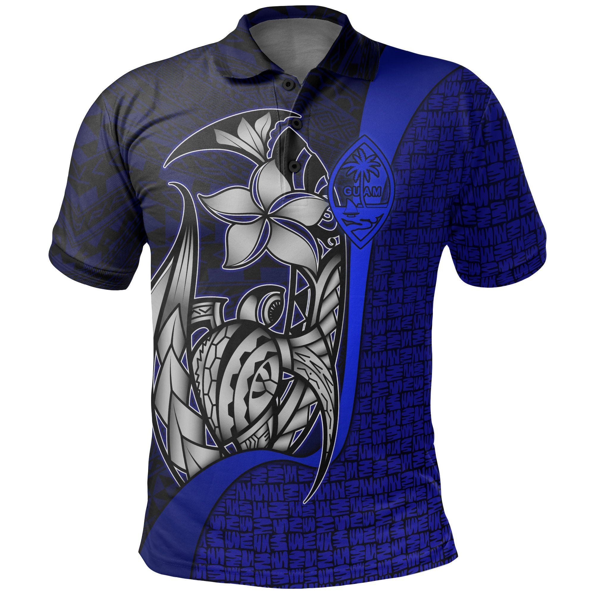 Polynesian Pride Apparel Guam Polo Shirt Blue Turtle With Hook Unisex Black - Polynesian Pride