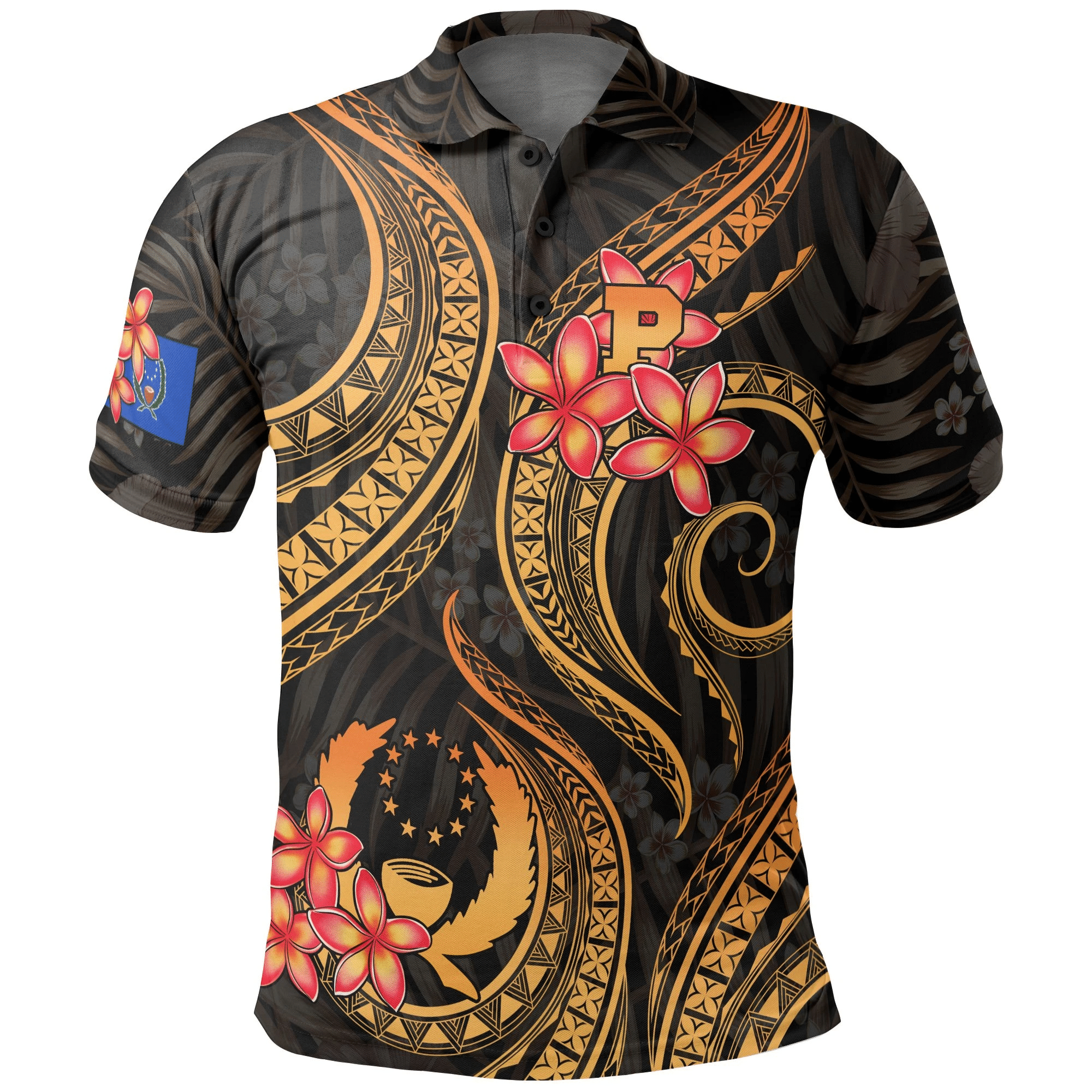 Polynesian Pride Apparel Pohnpei Micronesian Polo Shirt Gold Plumeria Unisex Gold - Polynesian Pride