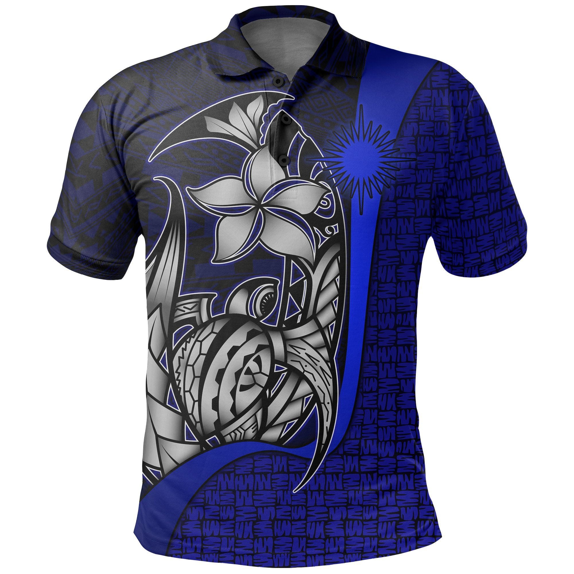 Polynesian Pride Apparel Marshall Islands Polo Shirt Blue Turtle With Hook Unisex Black - Polynesian Pride