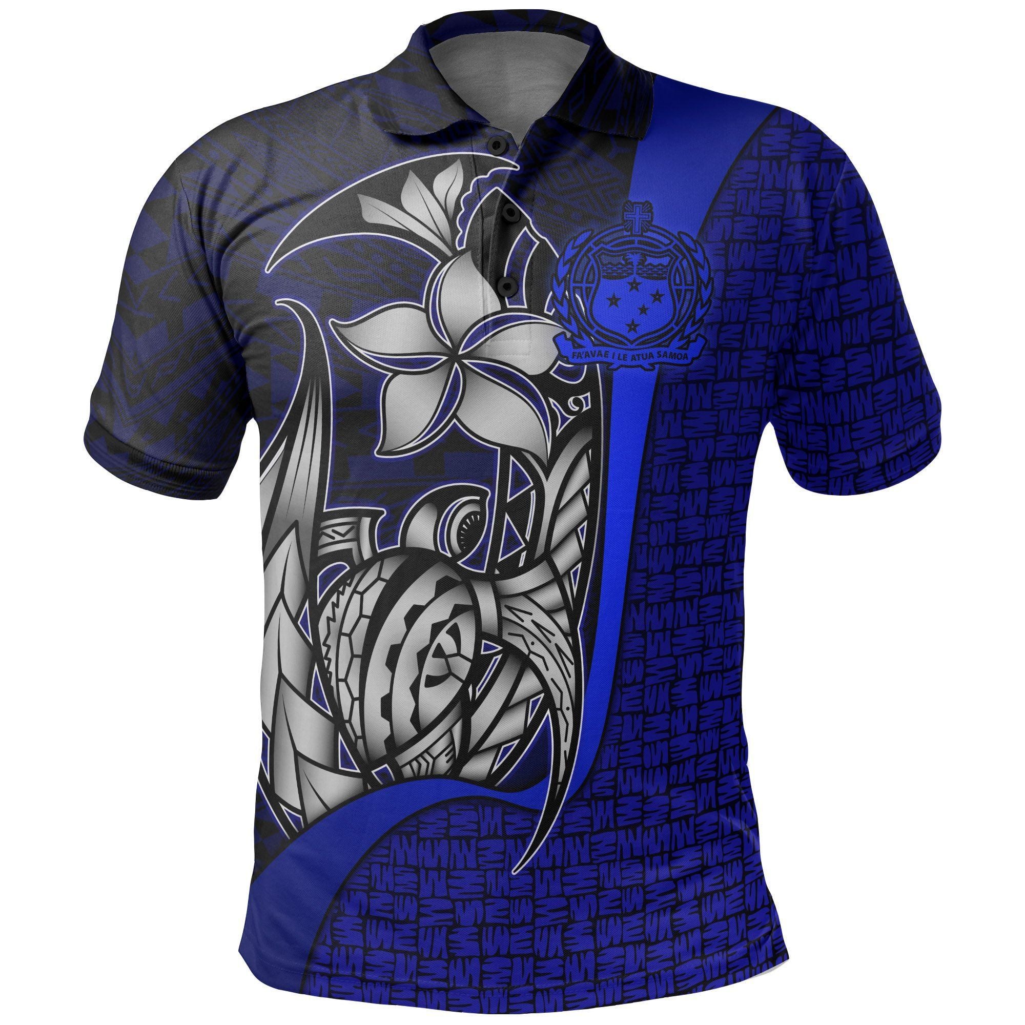 Polynesian Pride Apparel Samoa Polo Shirt Blue Turtle With Hook Unisex Black - Polynesian Pride