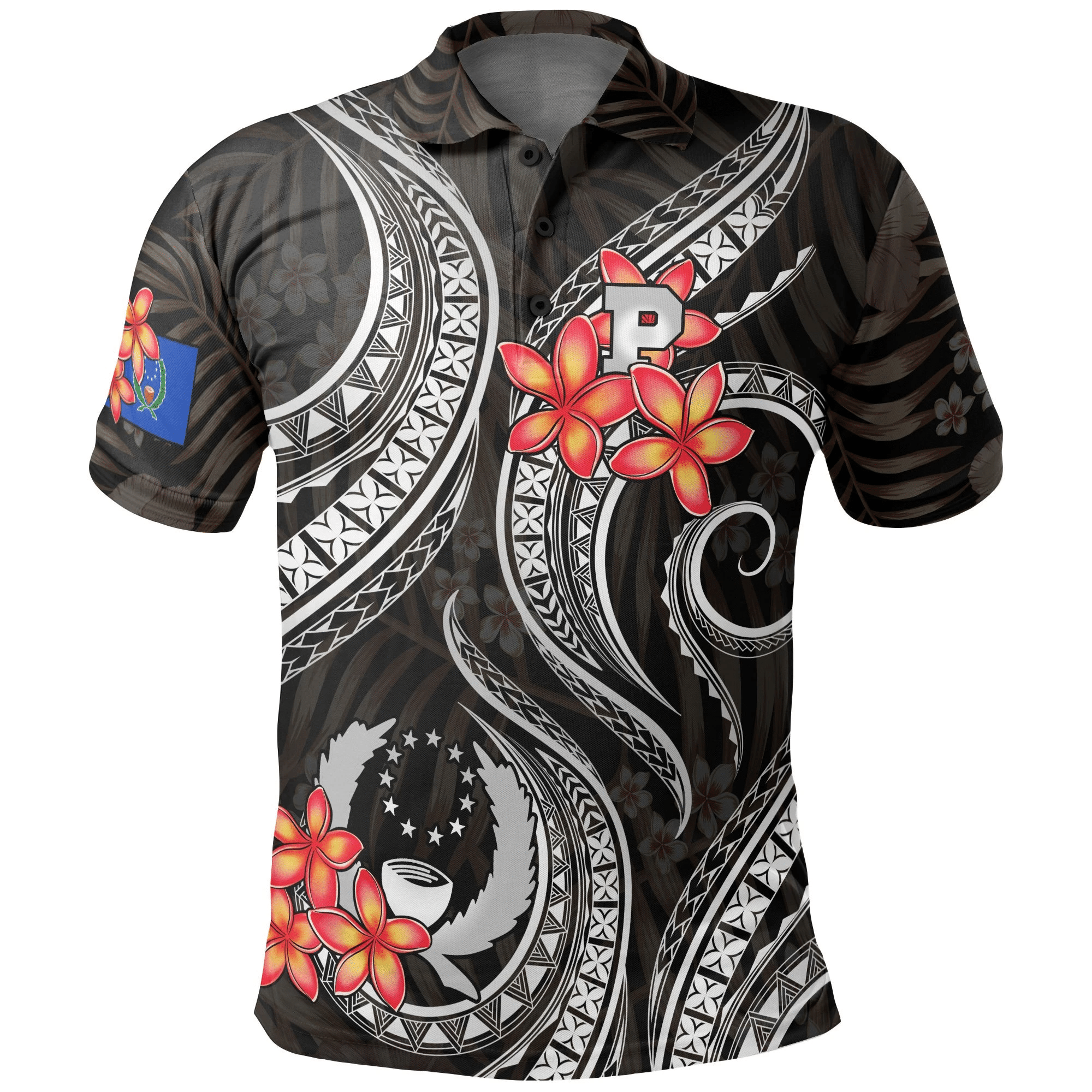 Polynesian Pride Apparel Pohnpei Micronesian Polo Shirt Black Plumeria Unisex Black - Polynesian Pride