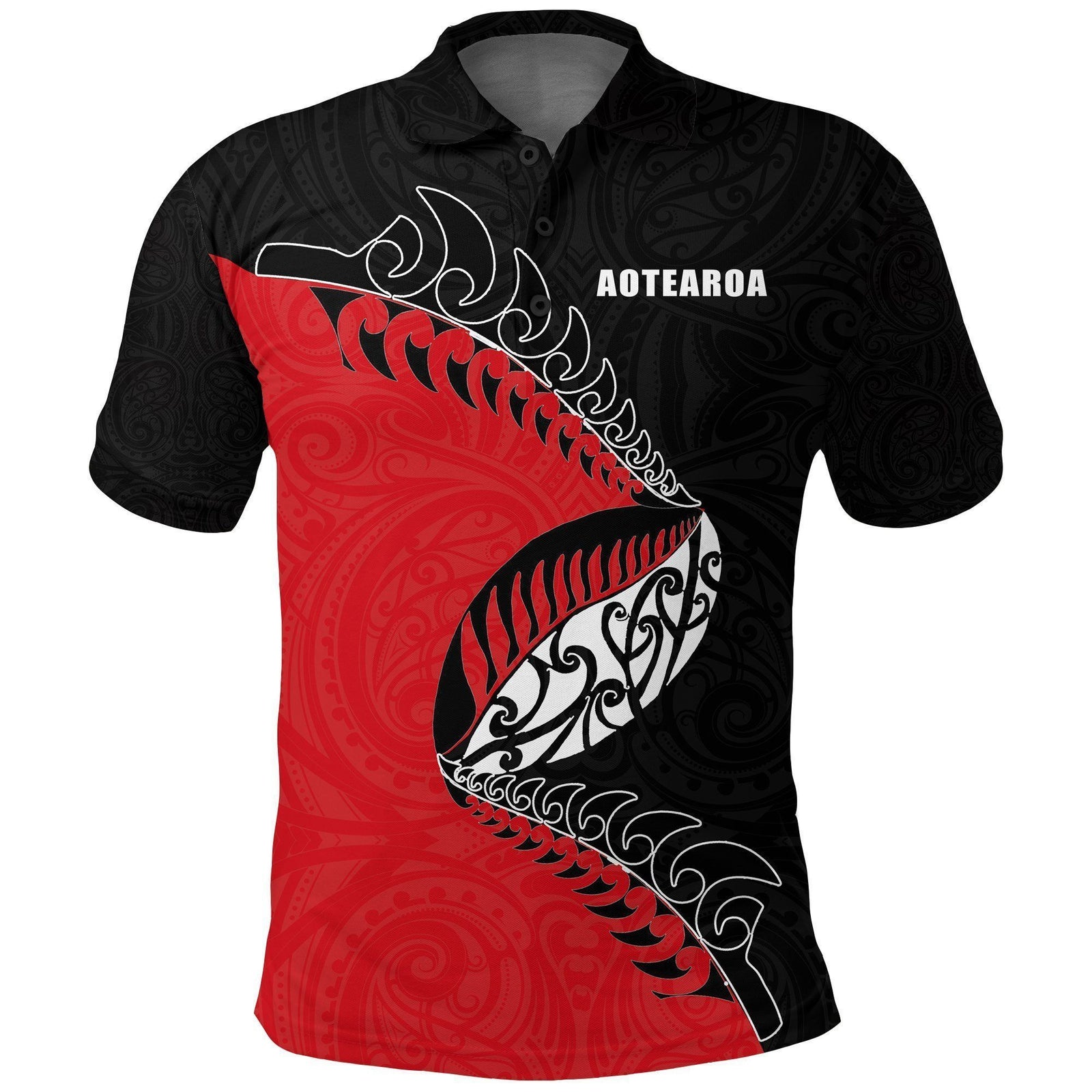 Polynesian Pride Apparel Aotearoa Rugby Fern Polo Shirt Red Unisex Red - Polynesian Pride
