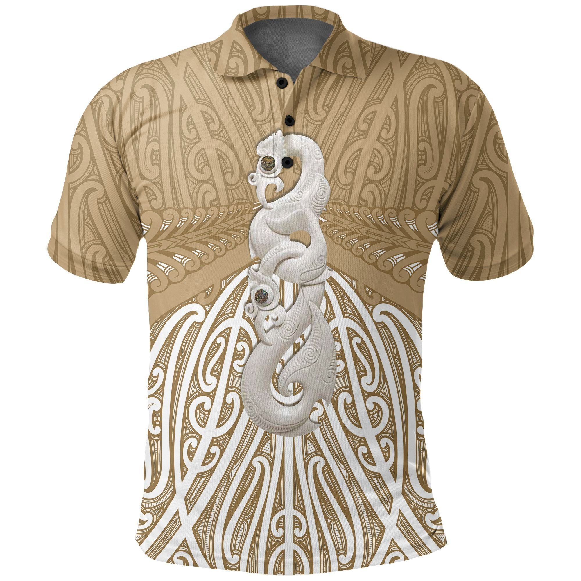 Polynesian Pride Apparel Maori Moko Tattoo, Manaia Pounamu Polo Shirt Golden Unisex Gold - Polynesian Pride