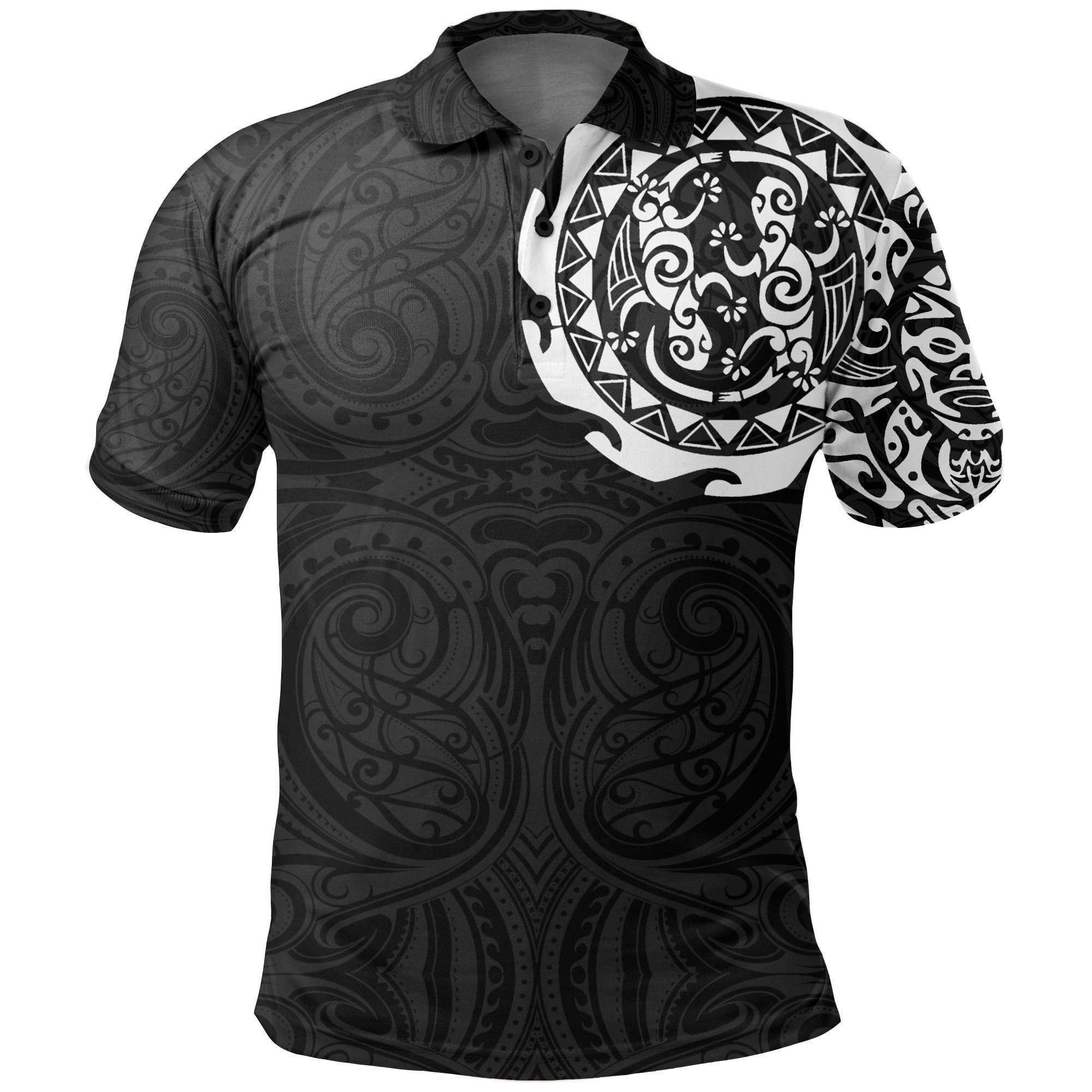 Polynesian Pride Apparel Maori Tangaroa Tattoo New Zealand Polo Shirt White Unisex Black - Polynesian Pride