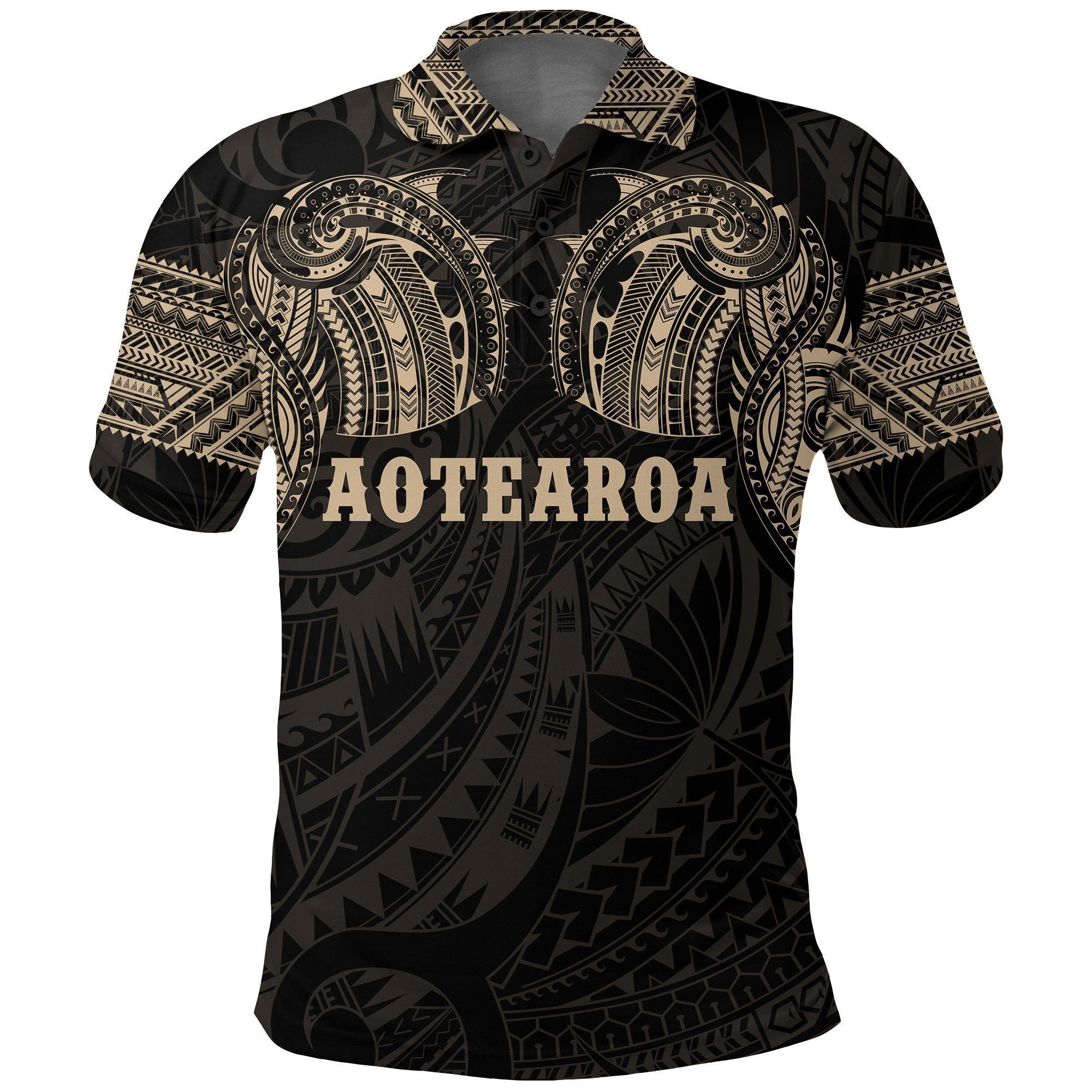 Polynesian Pride Apparel Aotearoa Maori Tattoo Golden Polo Shirt Unisex Black - Polynesian Pride