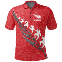 Polynesian Pride Apparel Rugby Haka Fern Polo Shirt Red Unisex Red - Polynesian Pride