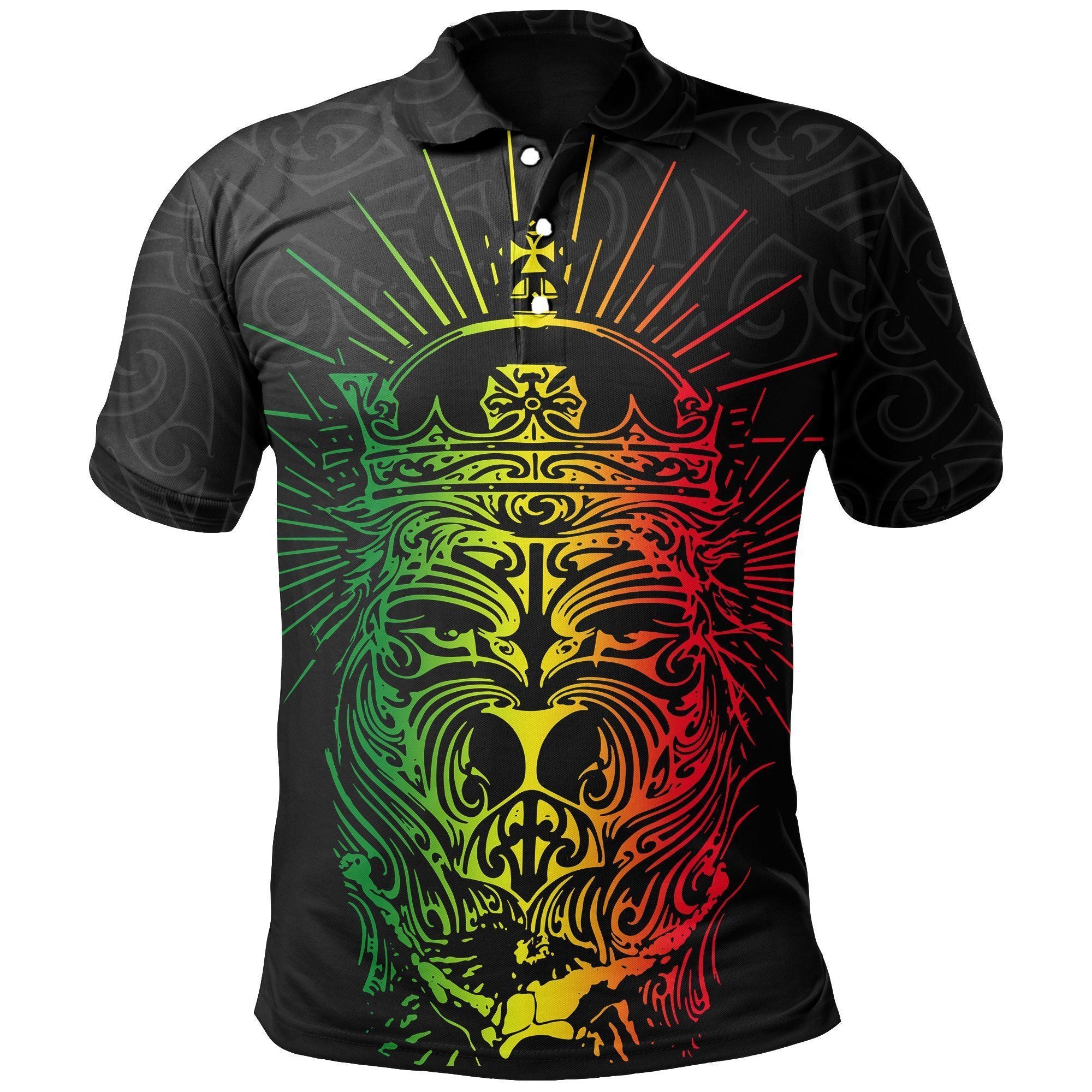 Polynesian Pride Apparel New Zealand Polo Shirt Lion Maori Reggae Unisex Black - Polynesian Pride