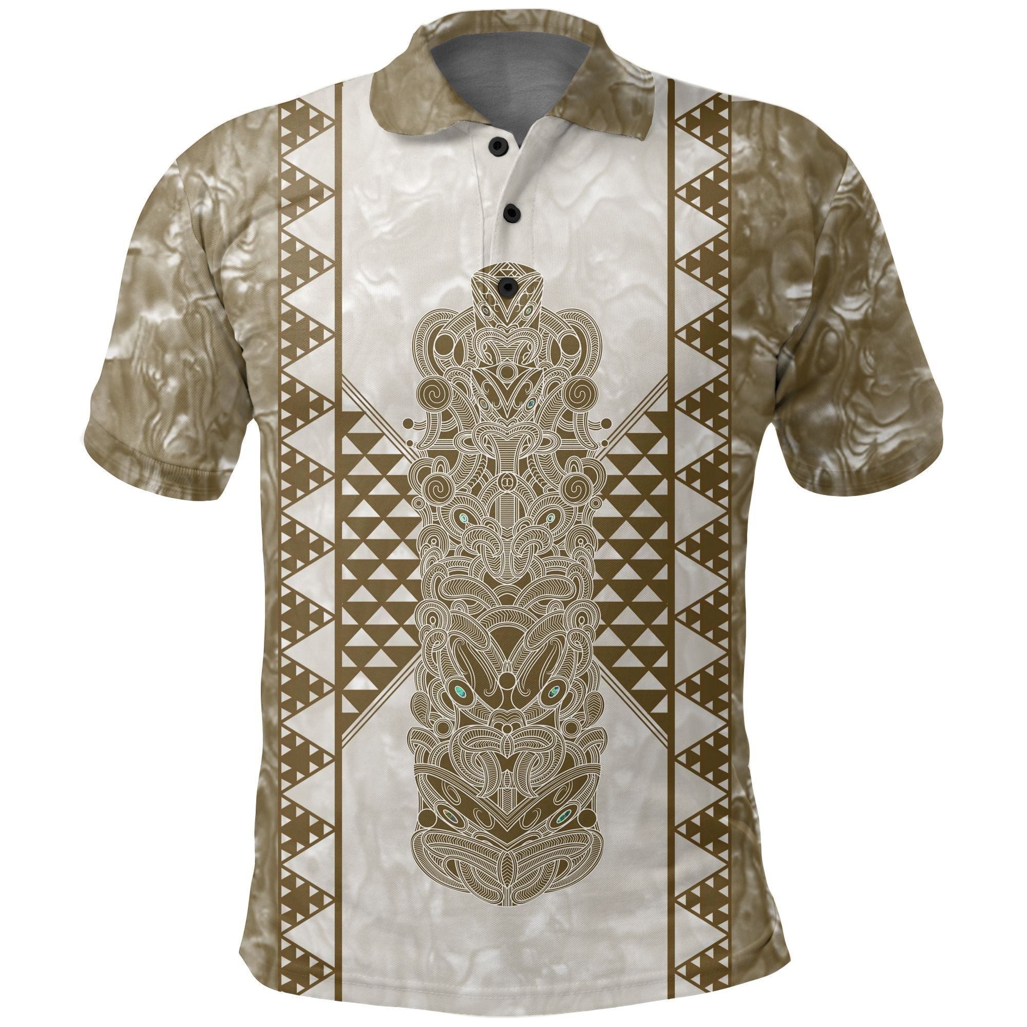 Polynesian Pride Apparel Paua Shell Whakairo Maori Polo Shirt Unisex Beige - Polynesian Pride