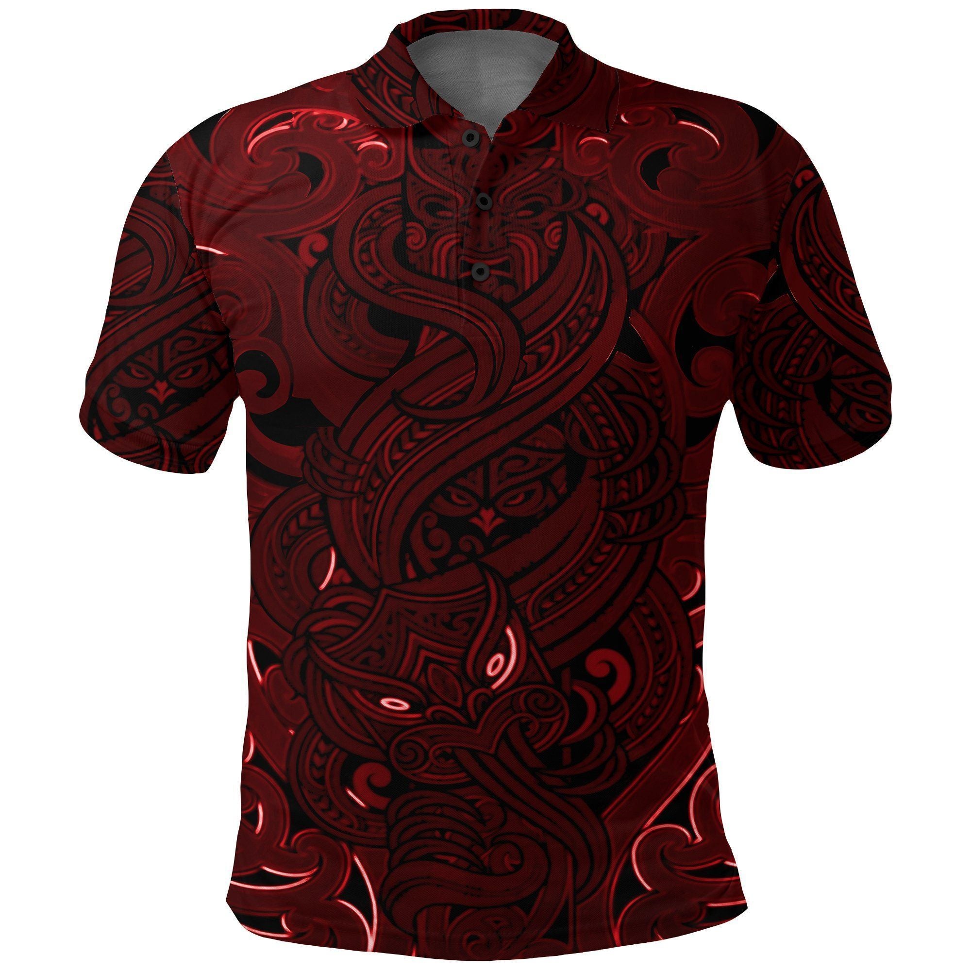 Polynesian Pride Apparel New Zealand Polo Shirt, Maori Gods Golf Shirt, Tumatauenga (God of War) Red Unisex Red - Polynesian Pride