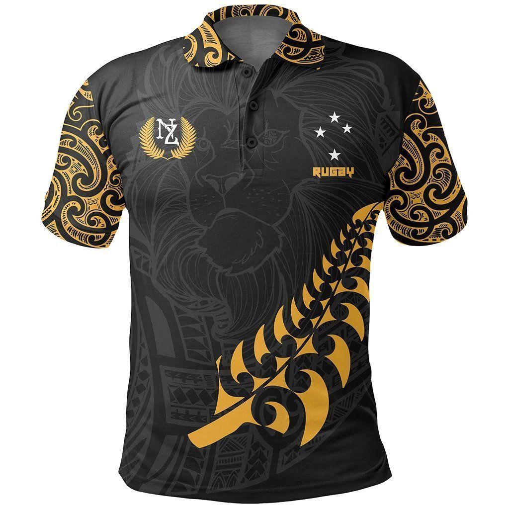 Polynesian Pride Apparel New Zealand Maori Lion Rugby Polo Shirt 02 Unisex Black - Polynesian Pride