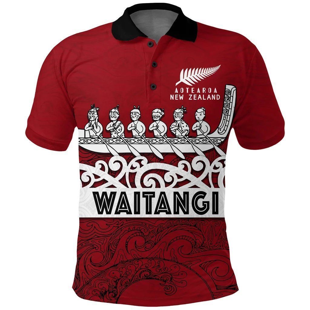 Polynesian Pride Apparel New Zealand Waitangi Polo Shirt Waka Unisex Red - Polynesian Pride
